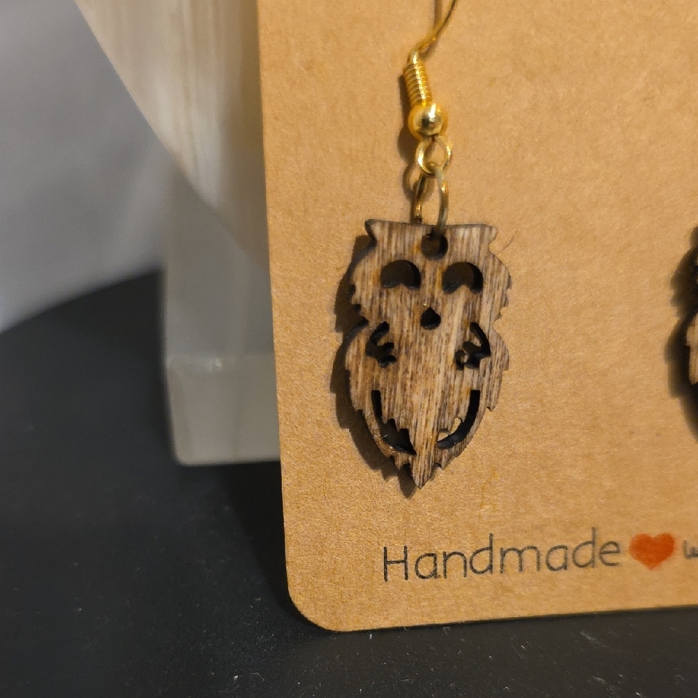 Handmade Owl Earrings - Brown and Gold - Picture 2 of 5
